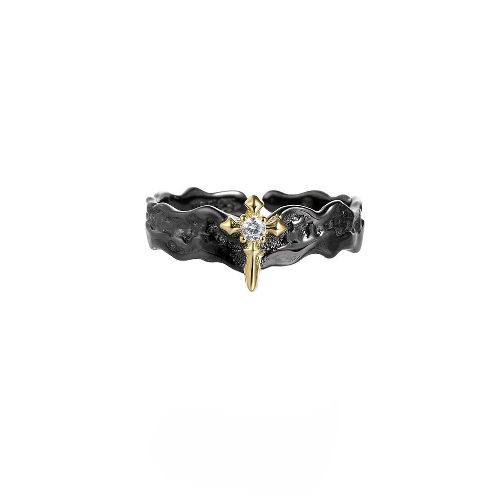 Princess Knight adjustable silver couple ring in white gold or black gold colour