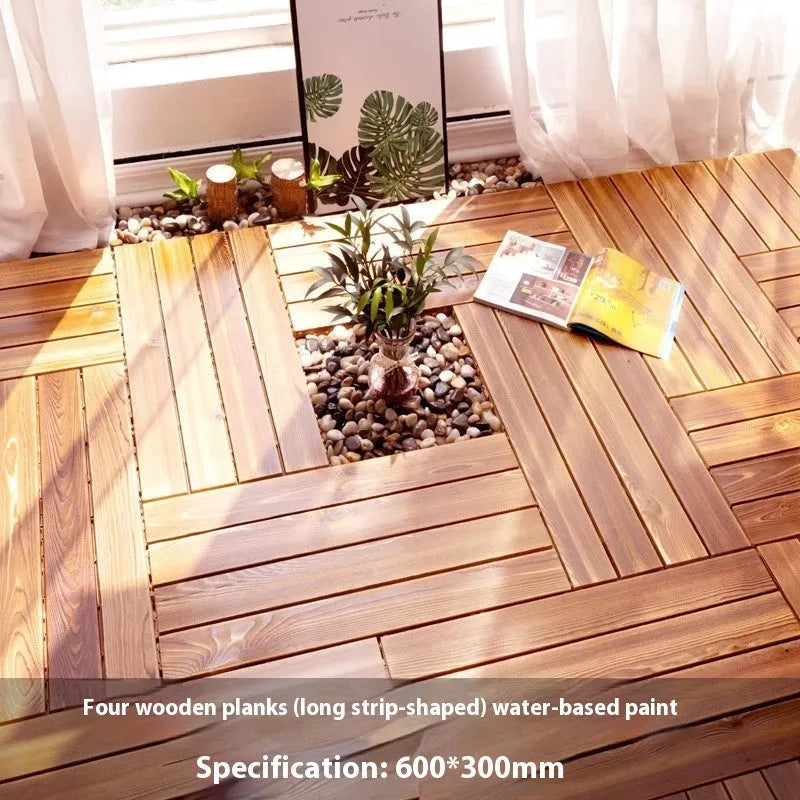 Camphor pine square floor panel with stitch texture in brushed wax finish
