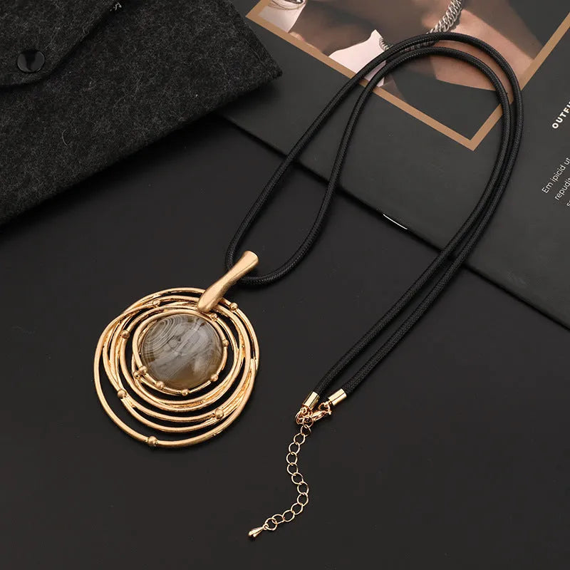Vintage geometric pendant necklace on snakeskin wax rope chain adjustable 51-80cm TLN716 gold