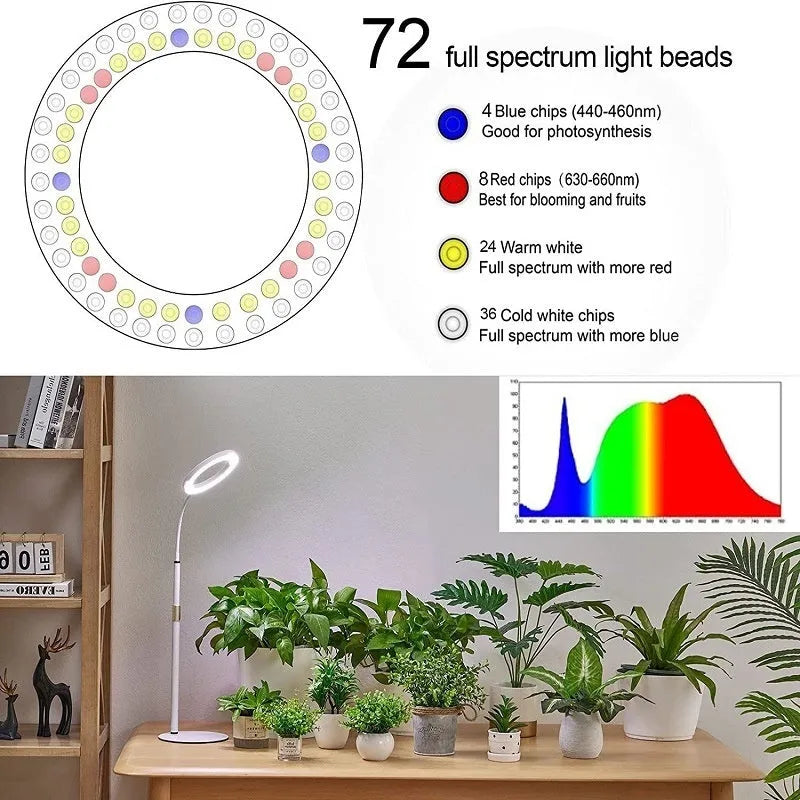 White retractable floor plant grow light with circular LED head extended on a pole.