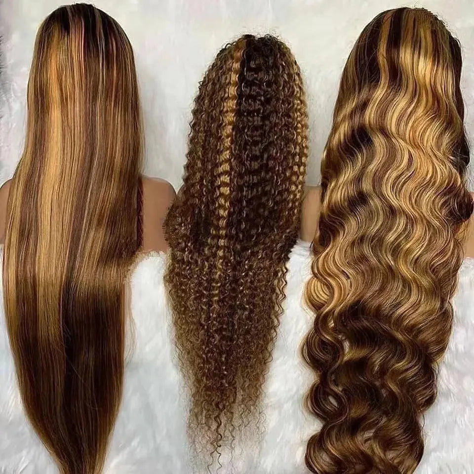 Front lace wig with African black gradient colour and big wave texture, showing length options