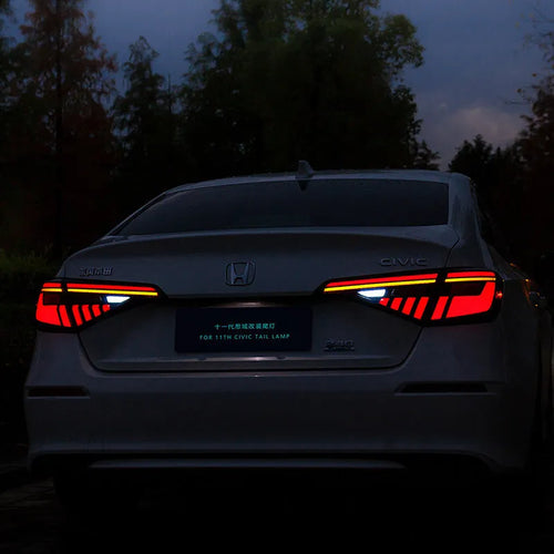 11th Generation Honda Civic aftermarket LED taillight assembly in black and red colour scheme.