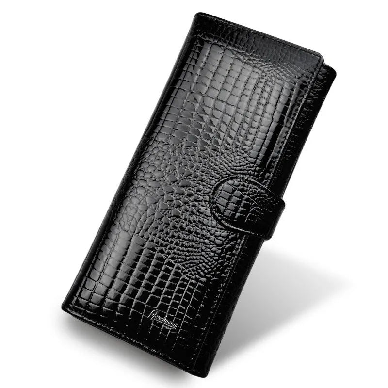 Crocodile pattern leather coin purse in wine red, black, or red colours.