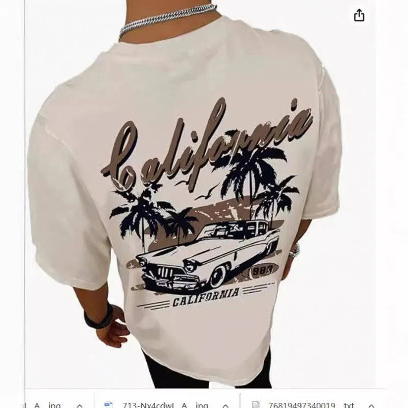 Men's digitally printed short-sleeved sports T-shirt in polyester flat mop cloth, showing graphic pattern detail