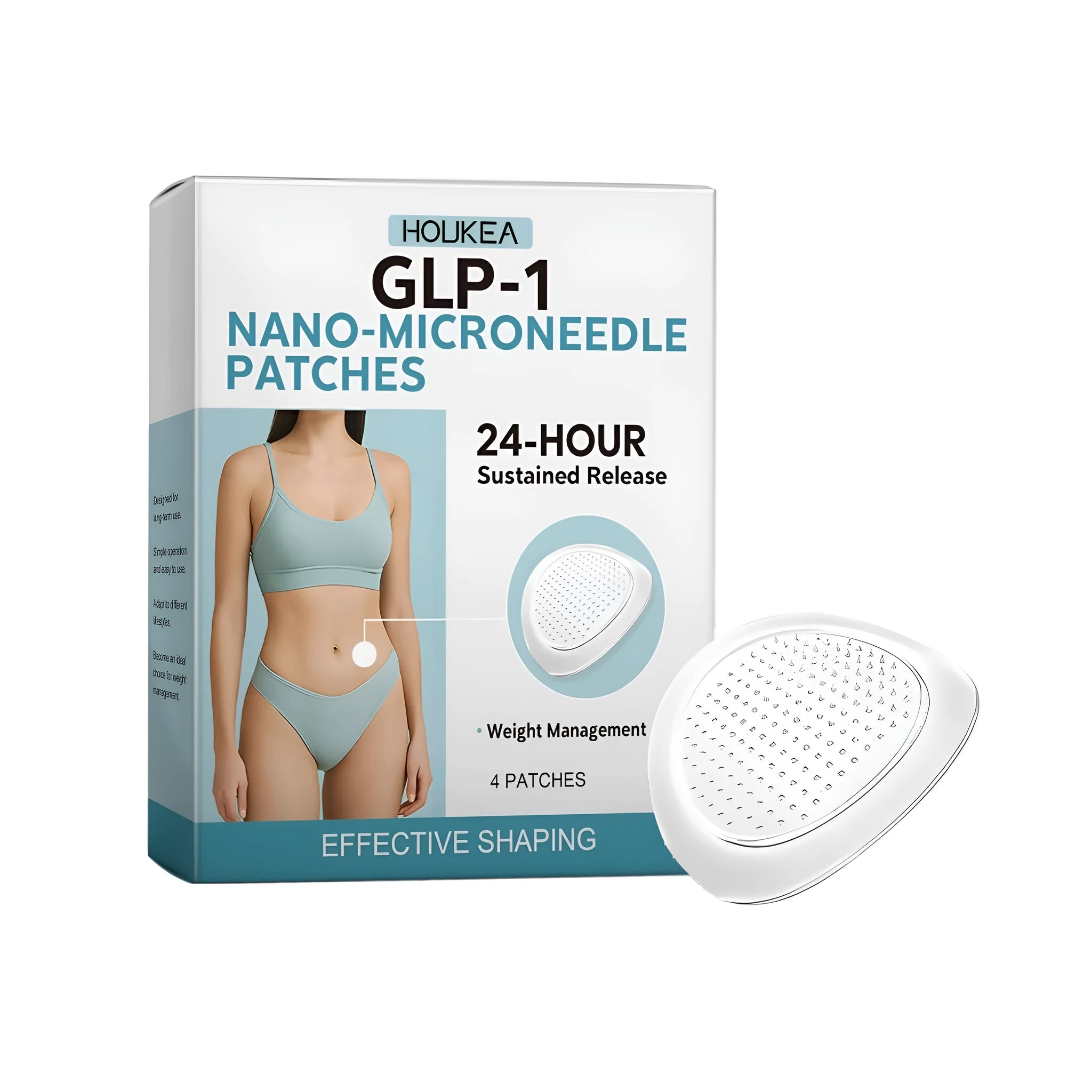 Pack of four white Nano-Microneedle Patches for skincare application.