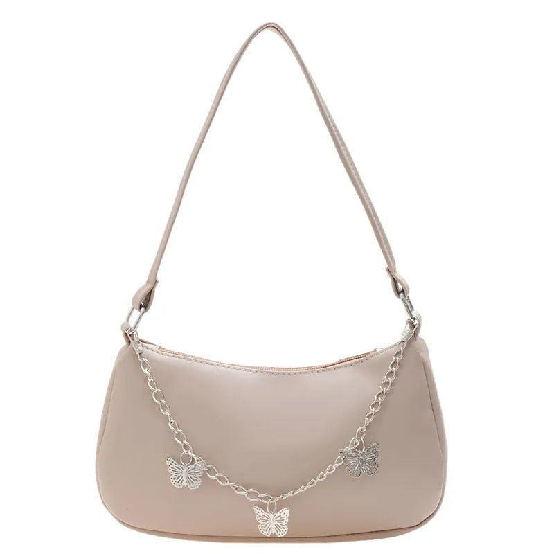 Women's retro style butterfly chain underarm bag in synthetic leather with crossbody strap