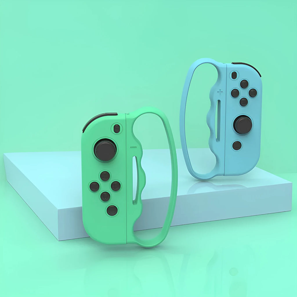 Two black AVS handle grips with hand ropes for Nintendo Switch Joy-Con boxing games.