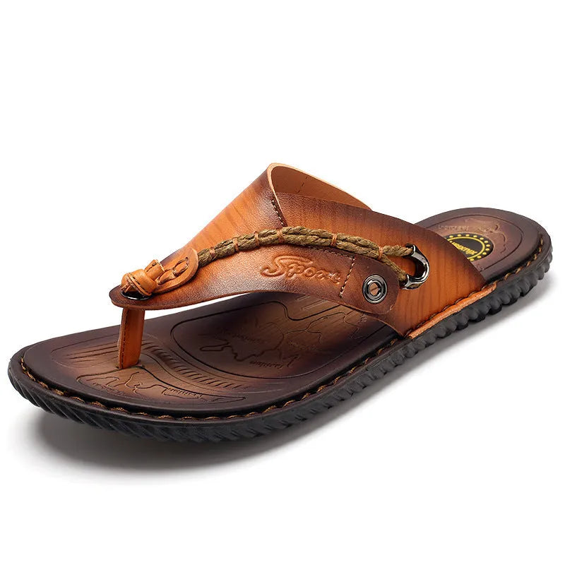 Men's dark blue herringbone patterned outdoor slippers with leather lining and rubber sole, shown in a large size.