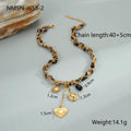 Women's stainless steel necklace with geometric leopard pendant and adjustable chain
