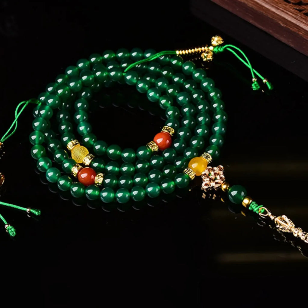 Brazilian natural green agate multi-circle bracelet showing bead detail in three size options