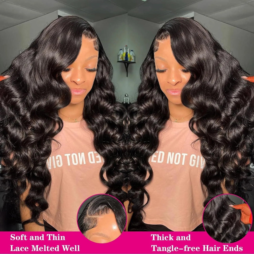 Black synthetic full-head wig with medium-length curly waves, shown on mannequin head