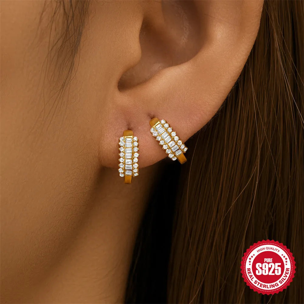 Small round geometric sterling silver stud earrings in gold or silver finish options