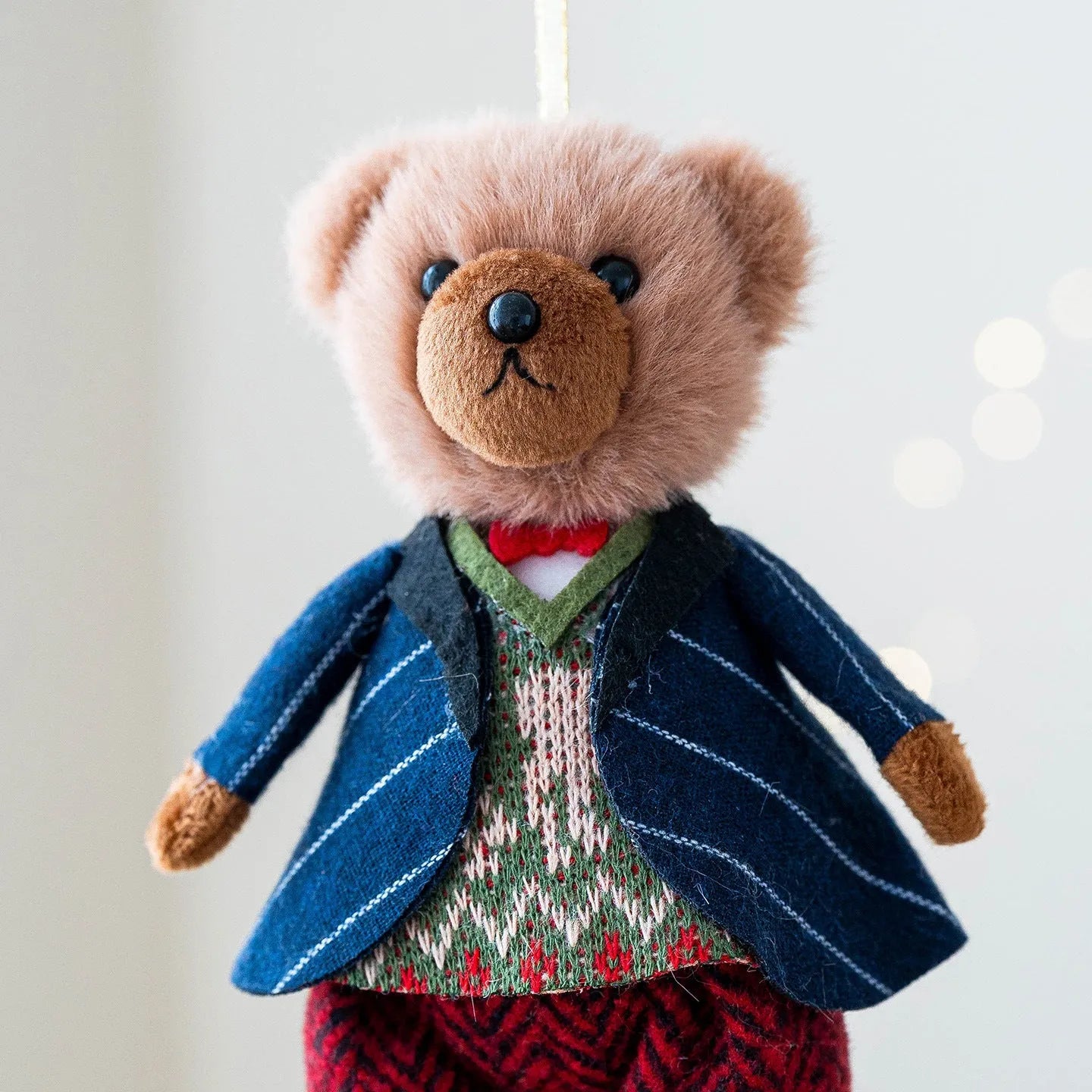 Cartoon style couple plush bear doll wearing cotton plaid suit