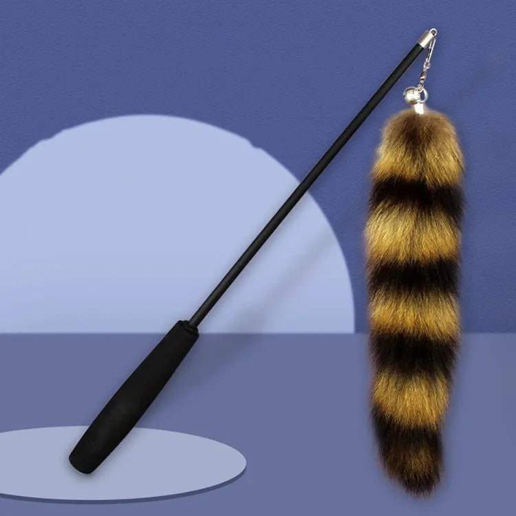 Black cat toy wand with elastic string measuring 42 cm for interactive play