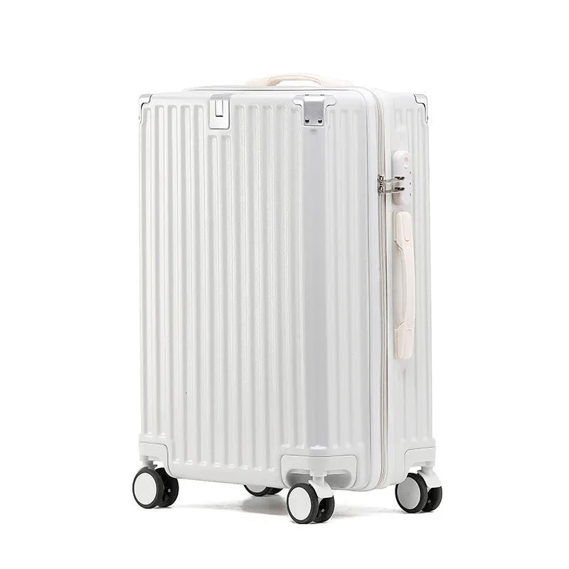 Aluminium frame trolley suitcase with USB port and universal wheels in avocado green colour.