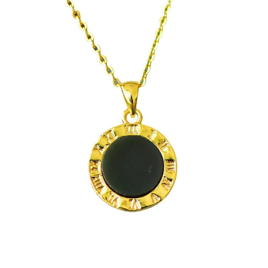 Flat natural grey Hetian jade pendant with copper inlay on a necklace chain, modern minimalist style.