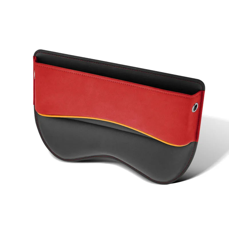 Black PU leather car seat storage box placed on a vehicle seat.