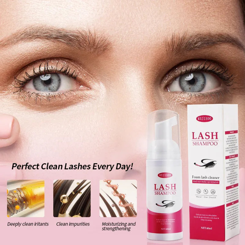60ml bottle of lash shampoo mousse eyelash cleaning solution, 3.7cm by 13.5cm size
