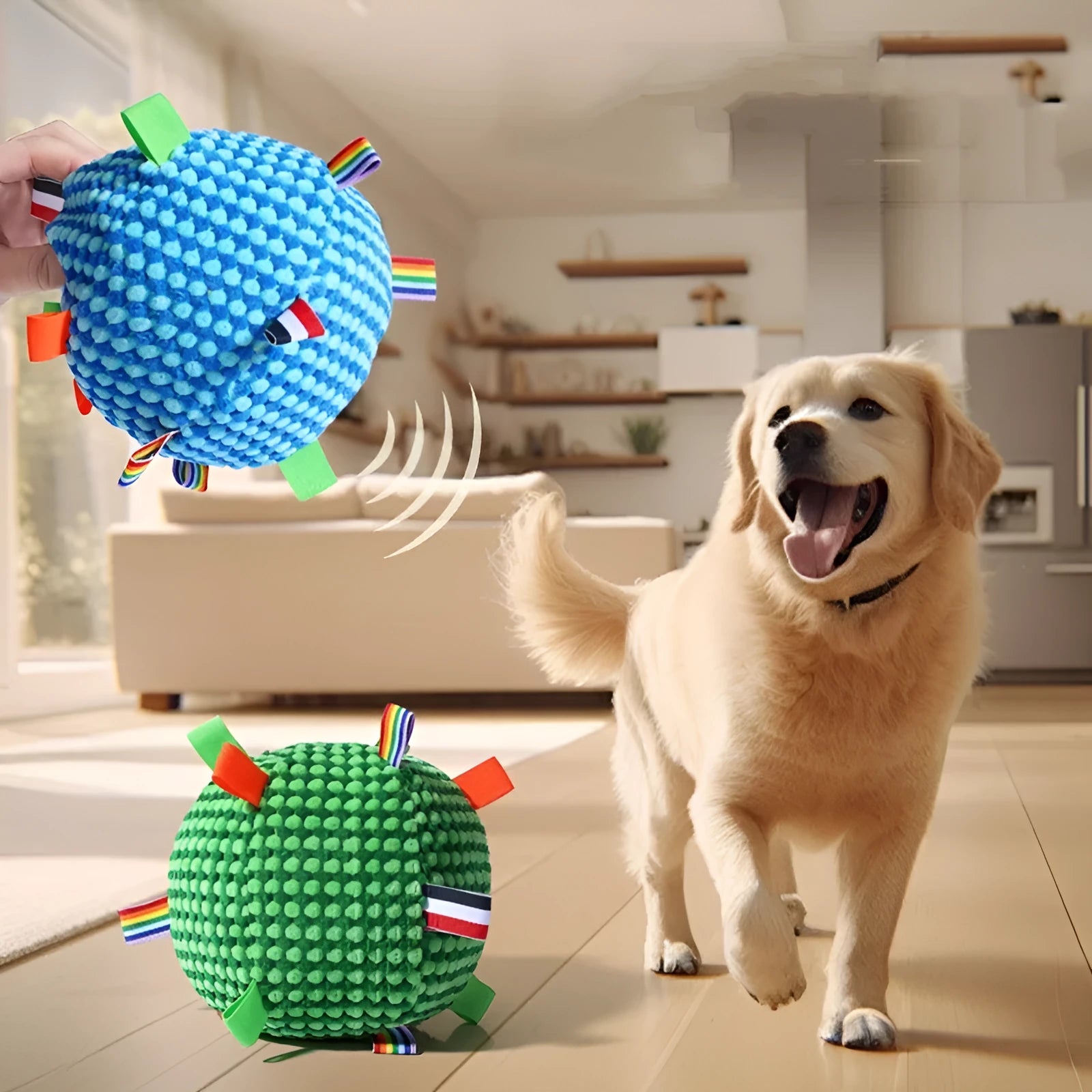 Blue and yellow pineapple lattice dog ball toy with 17cm diameter and internal sound ring
