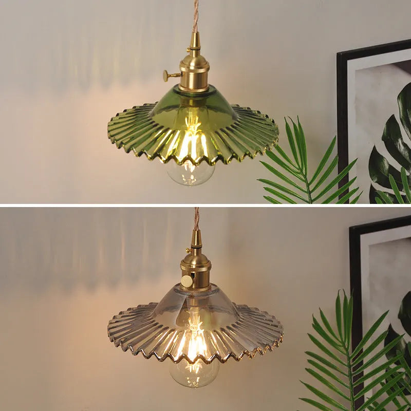 Retro brass lotus wall lamp with glass shade in various colour options