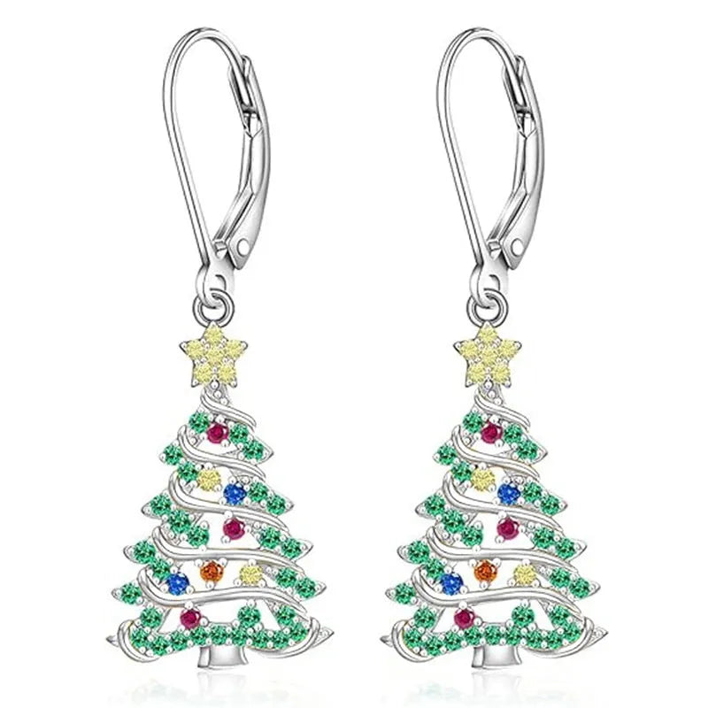 Christmas tree earrings for women with white gold colour finish and star design