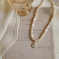 French court vintage pearl necklace with geometric pendant on adjustable alloy chain