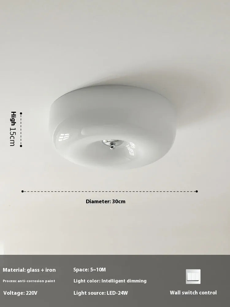 Cream American-style bedroom ceiling lamp with three-colour light mounted centrally