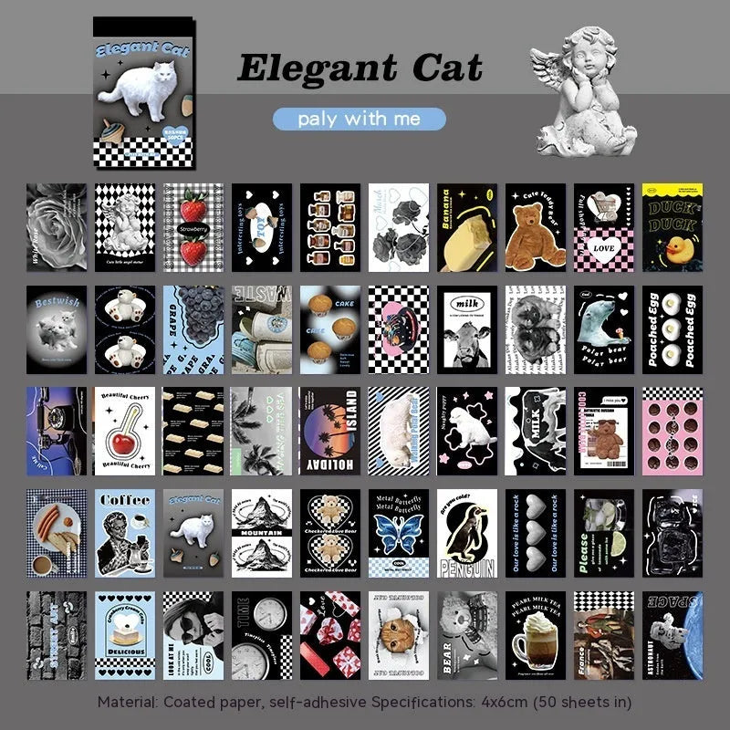 American retro cartoon sticker book showing six colour variants with 4x6cm adhesive sheets