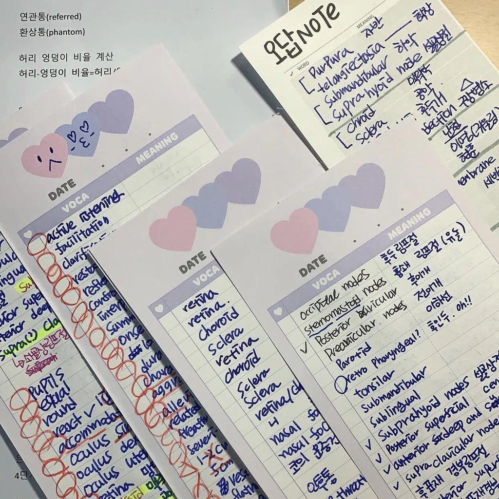 Vertical English learning notepad in half B5 size with double-sided printing and three colour options