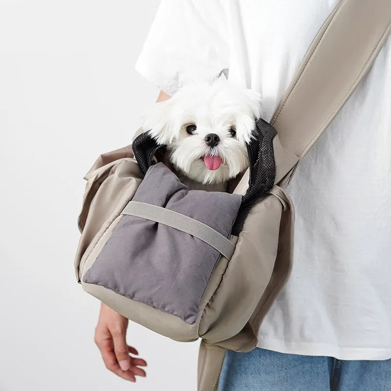 Apricot-colour cloth pet handbag for summer outdoor use with dogs or cats