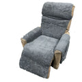 Lambswool-style polyester sofa cushion cover in beige, shown on a chair, with size options for 55cm, 64cm, and 71cm seat widths.