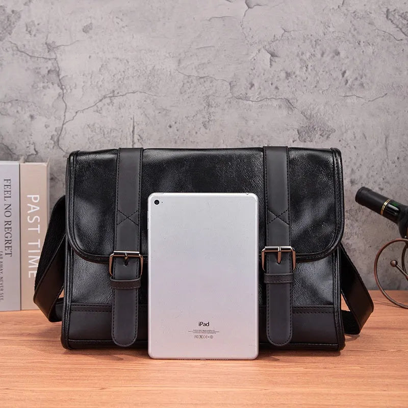 Black Korean-style men's commuter backpack with anti-theft function made from PU material