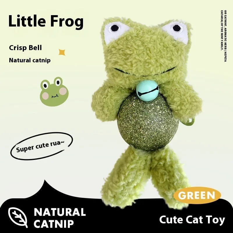Plush catnip ball toy with mint ball inside and bell, measuring 15cm high, in assorted animal colour designs