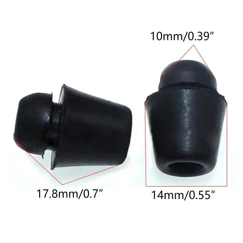 Ten black rubber automobile buckle clips with integrated shock absorbers for damping trim vibration.