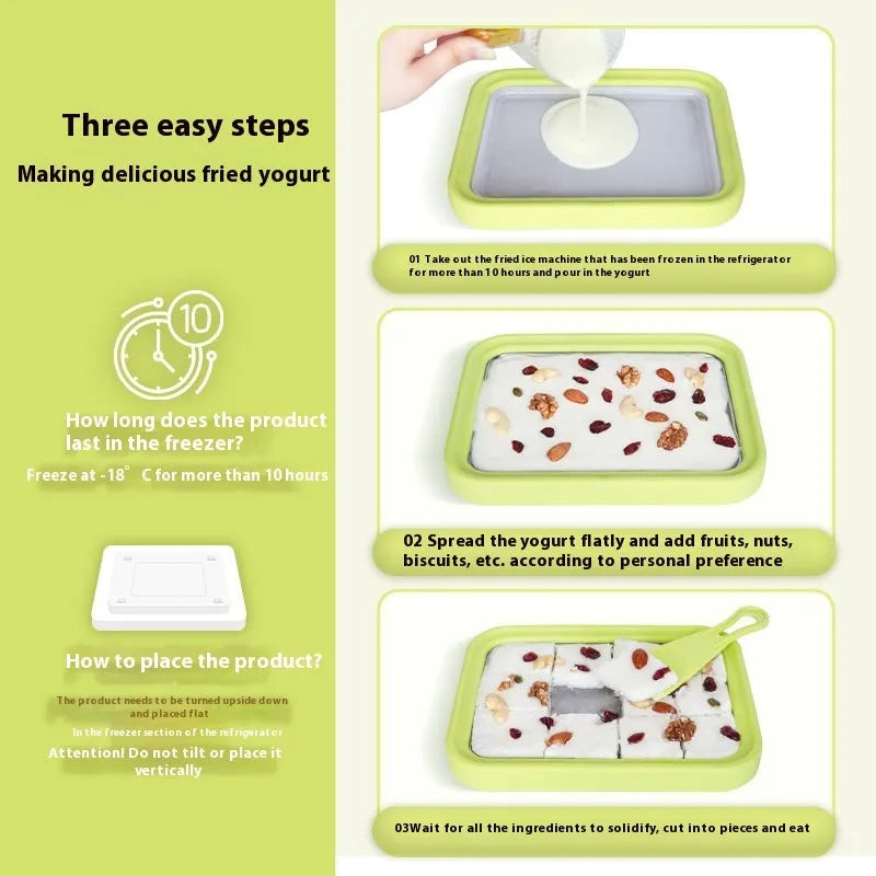 Compact DIY fried yogurt machine in green, pink, rose red, or white with aluminium gasket