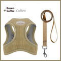 Brown waffle cloth cat harness with chest strap and integrated hand holding rope