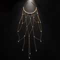 Gold electroplated mesh hair chain with pearls and tassel detailing for women