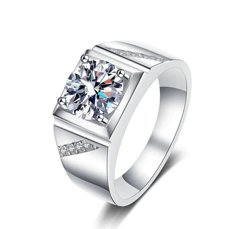 Men's adjustable copper ring with large square diamond in gold or platinum colour finish
