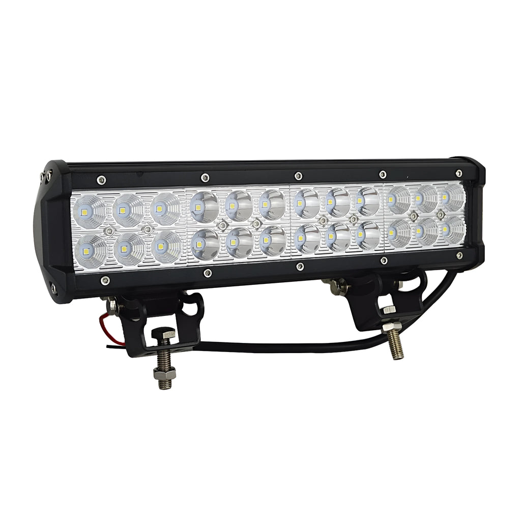 Black aluminium alloy 72W double row LED roof light for off-road vehicles and trucks.