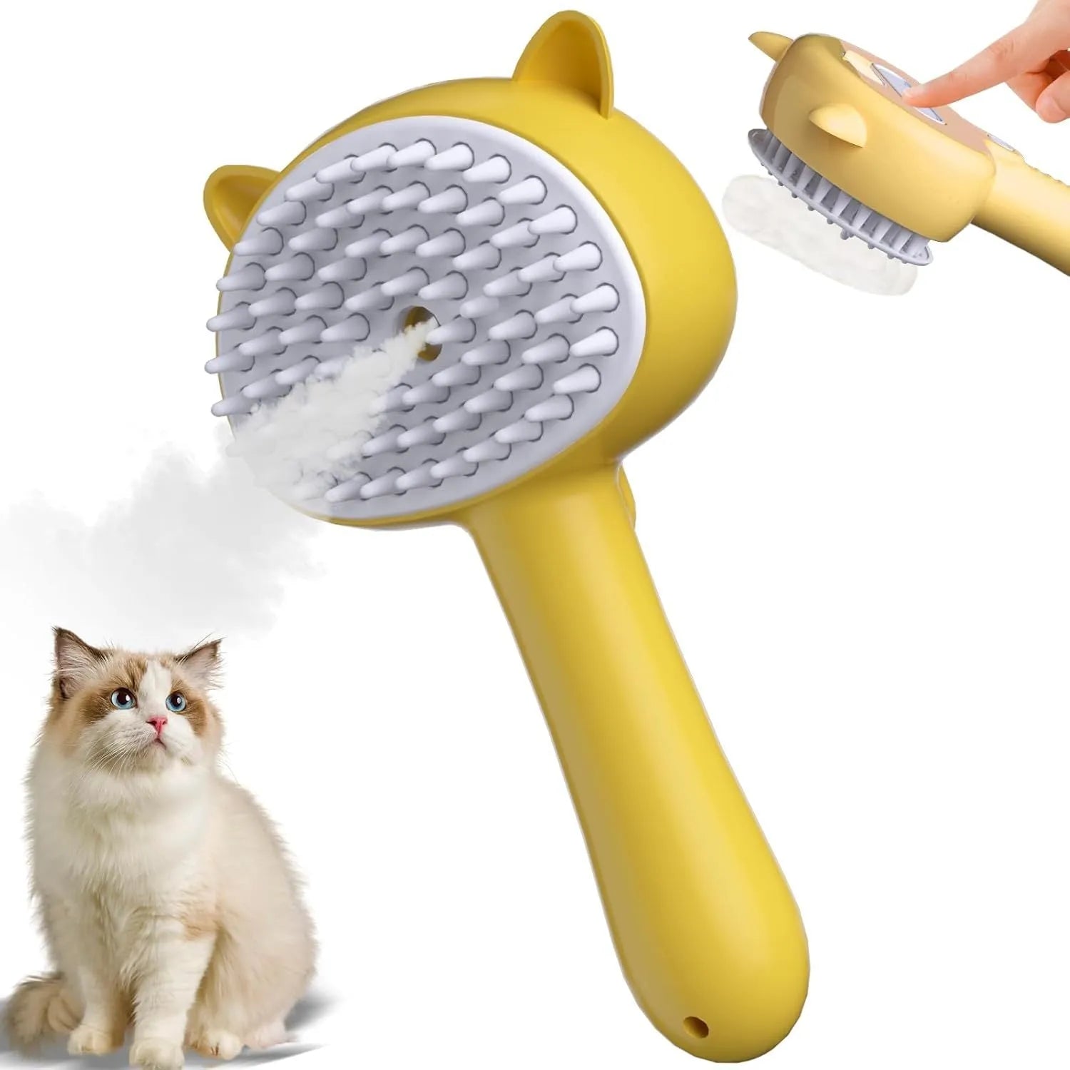 Blue cat steam brush with rubber bristles and misting function for pet grooming