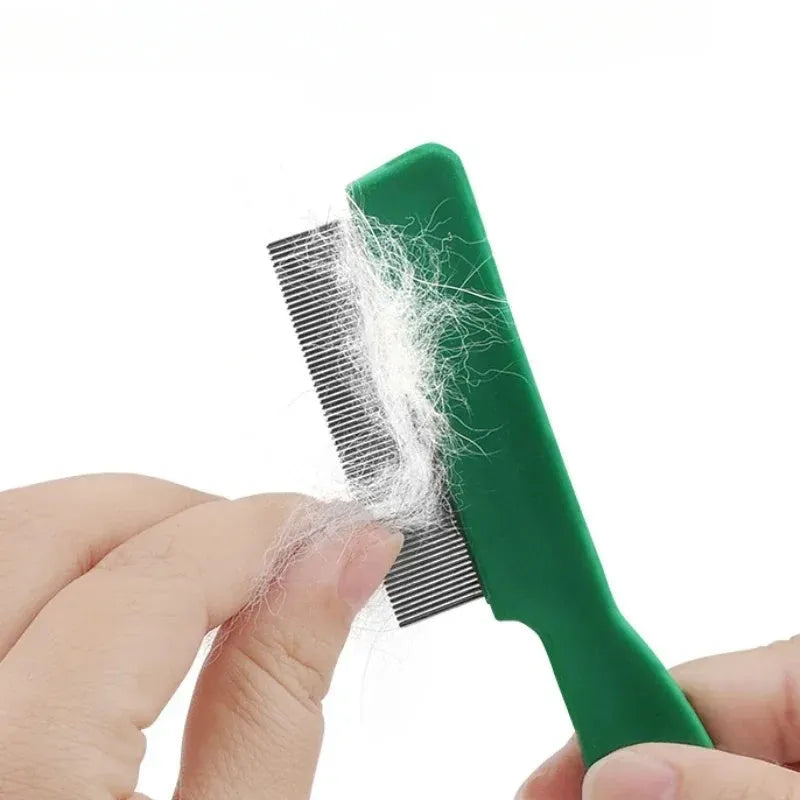 Green plastic handle stainless steel pin pet flea comb for dogs and cats