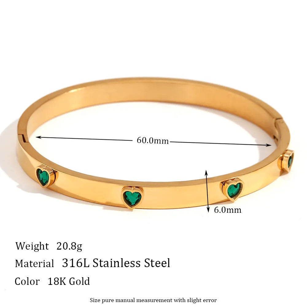 Golden stainless steel bracelet with micro-inlaid peach heart pendant and zircon or diamond accents