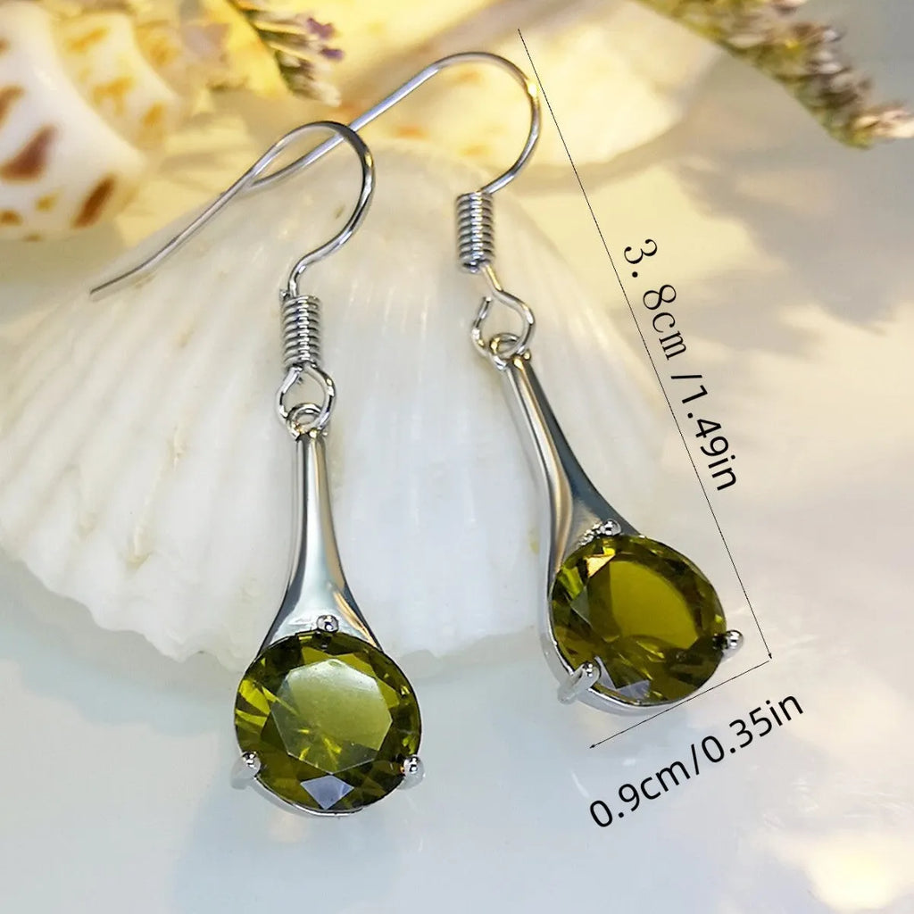 Olive green topaz drop shape earrings with minimalist water drop design