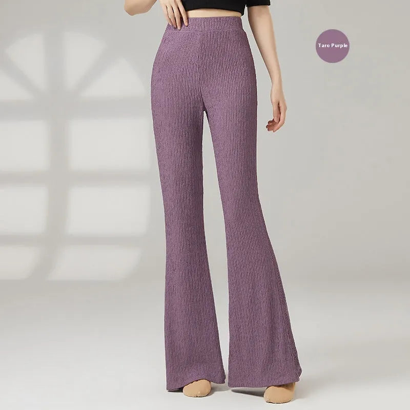 Women's solid colour stretch polyester dance practice pants for ballet and sports dance training.