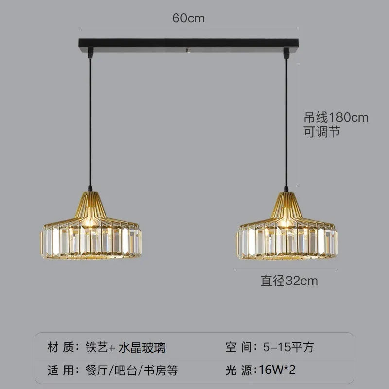 Modern light luxury style crystal chandelier ceiling lamp with LED light in black or gold finish.