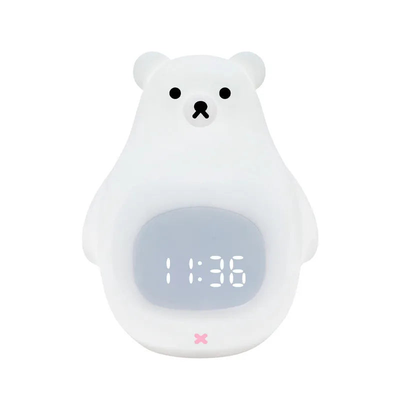 White silicone bear-shaped night light with colourful light display and remote control.