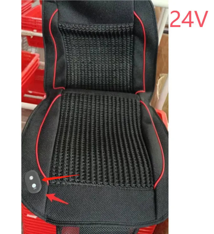 Black car ventilation seat cushion with massage function showing 60x60cm dimensions on vehicle seat