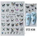 Pack of black and silver love heart cartoon nail art stickers on a plastic sheet.