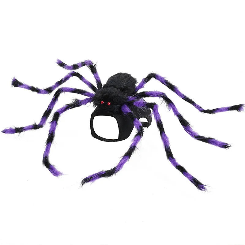 Grey Big Spider Halloween costume worn by a dog, showing the four-legged design and headpiece.
