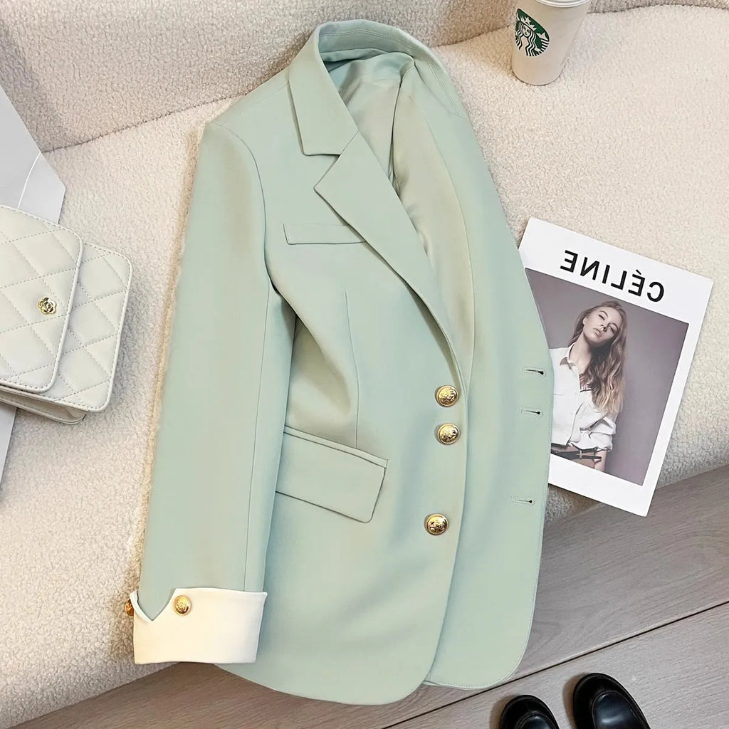 Women's milky white loose fit Korean style polyester coat with pockets